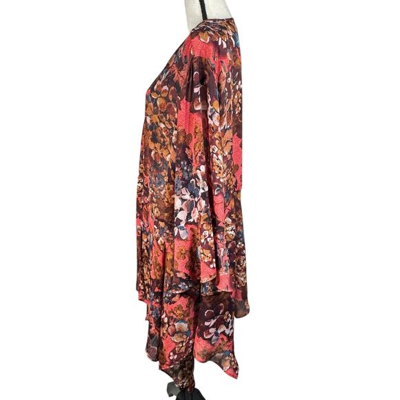 Catherines 3X-Large Draped Kimono Floral 3/4 Bell Sleeve Semi-Sheer Asymmetrical - Picture 6 of 8
